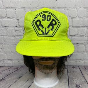 Vintage Farmer Hat Nylon Rope Cap Snapback Neon Yellow '90 R R 90s Adjustable